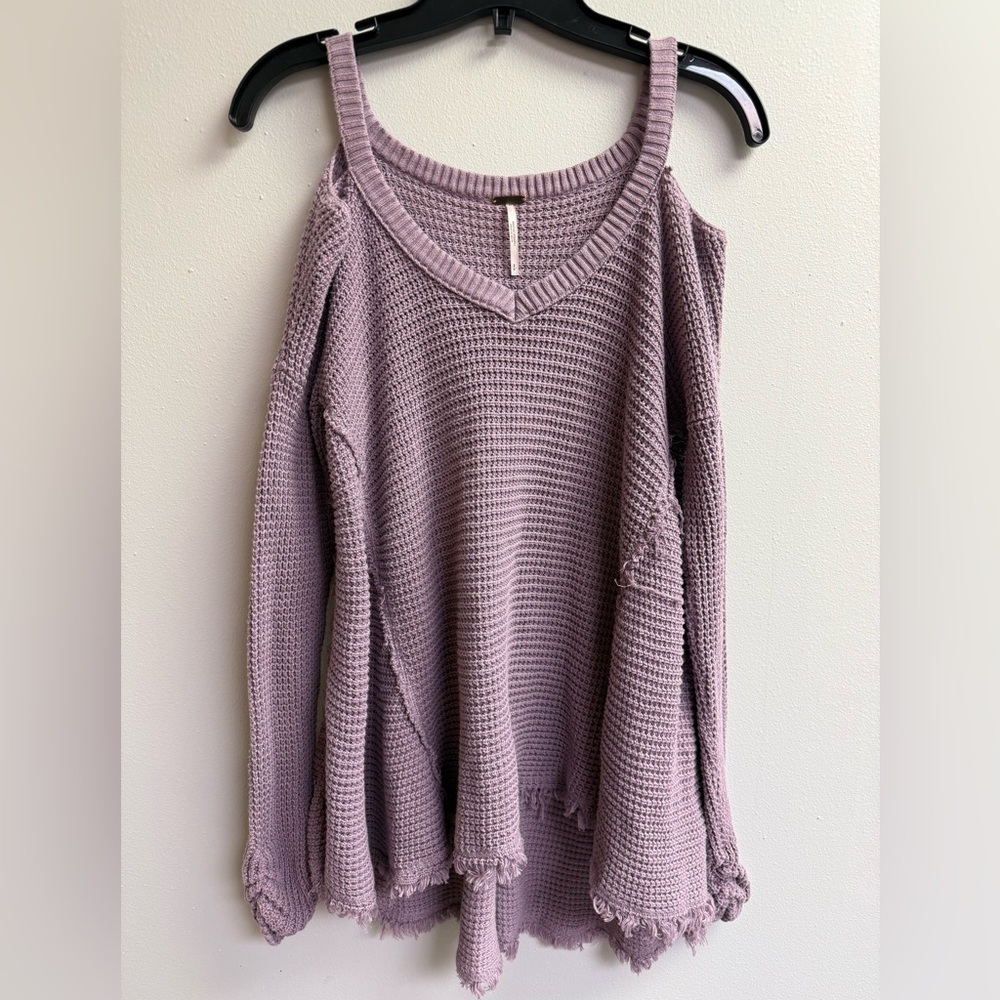 Free People Moonshine Cold-Shoulder Waffle V-Neck Sweater